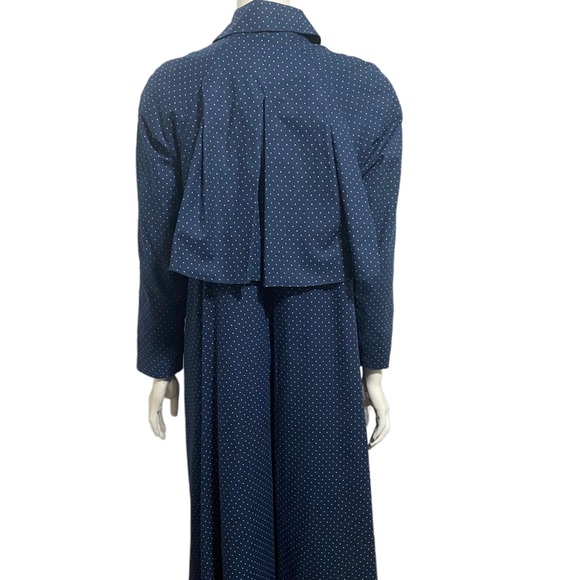 AQUASCUTUM Vintage Blue White Polka Dot H.M. Queen Elizabeth Trench Long Coat XL - Picture 7 of 12